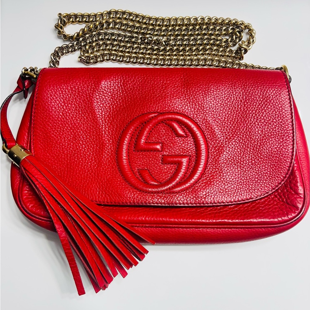 Gucci Red Crossbody Bag with Gold Chain